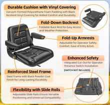 Load image into Gallery viewer, Universal Fork Lift Seat w/armrest 355, Fold Down, Fits ZTR's Skid Steer, Utility Trucks #MF355BK