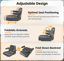 Load image into Gallery viewer, Universal Fork Lift Seat w/armrest 355, Fold Down, Fits ZTR's Skid Steer, Utility Trucks #MF355BK
