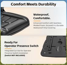 Load image into Gallery viewer, Universal Fork Lift Seat w/armrest 355, Fold Down, Fits ZTR's Skid Steer, Utility Trucks #MF355BK