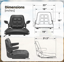 Load image into Gallery viewer, Universal Fork Lift Seat w/armrest 355, Fold Down, Fits ZTR's Skid Steer, Utility Trucks #MF355BK