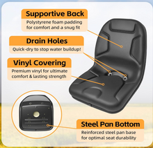 Load image into Gallery viewer, High Back Vinyl Compact Tractor Seat 530 FITS Kubota, Yanmar Massey Ferguson Mitsubishi White Satoh Mahindra Hesston Rhino Kumiai_#MF530BK