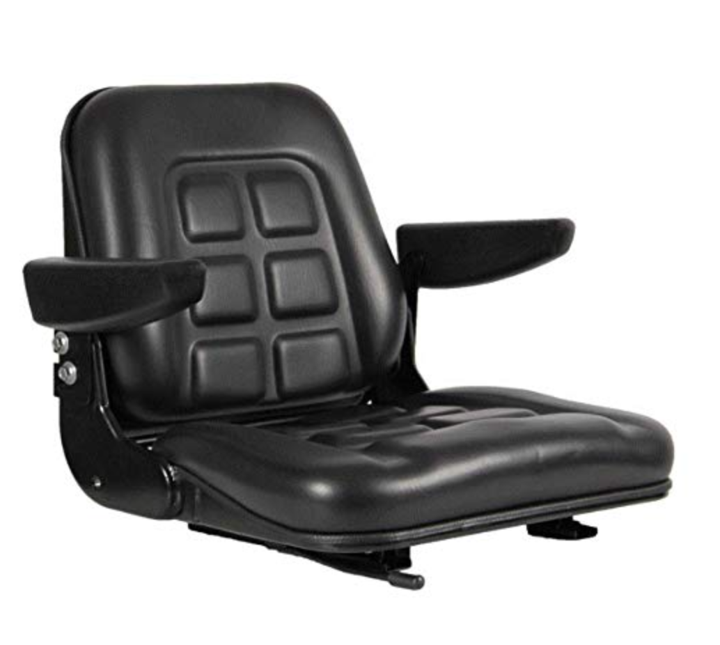 Universal Fork Lift Seat w/armrest 355, Fold Down, Fits ZTR's Skid Steer, Utility Trucks #MF355BK
