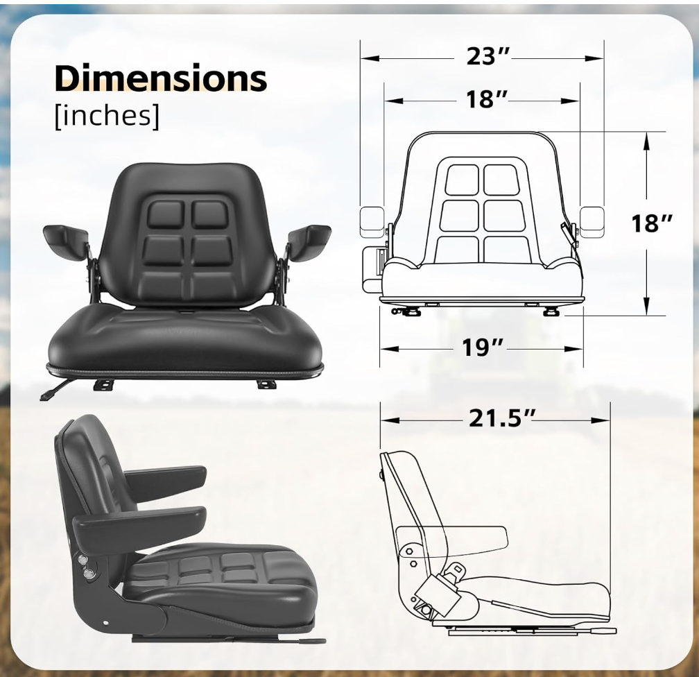 Heavy Duty low-Profile Suspension Seat; w/Arm Rests,Seat.Belt,Document  Pouch,OPS,Slides - T.H.E. Company