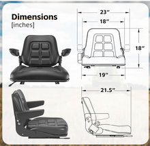 Load image into Gallery viewer, Universal Fork Lift Seat w/armrest 355, Fold Down, Fits ZTR&#39;s Skid Steer, Utility Trucks #MF355BK
