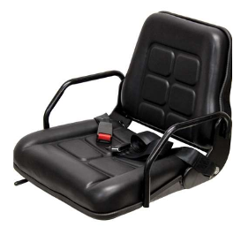 Universal Forklift Seat w/armrest, fold down backrest, Fits Doosan, construction, and forklift equipment #MF356BK